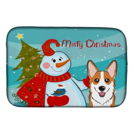 CAROLINES TREASURES Snowman With Red Corgi Dish Drying Mat BB1874DDM